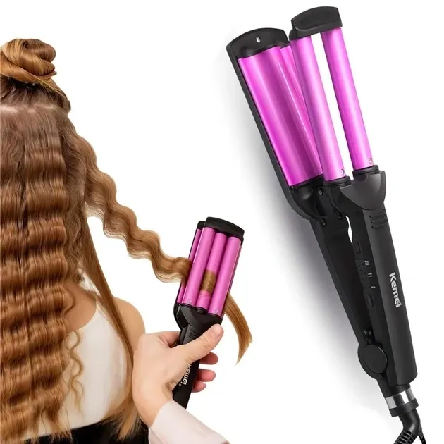 Подвійна плойка-хвиля для волосся з керамічним покриттям, терморегулятором та безпечним наконечником Одеса - фото 1