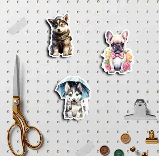 Наклейки Стікери милі цуценята. Водонепроникні Вінілові Естетичні Наклейки з собаками для Пляшки Води, Ноутбука, Набір 25 штук. Київ