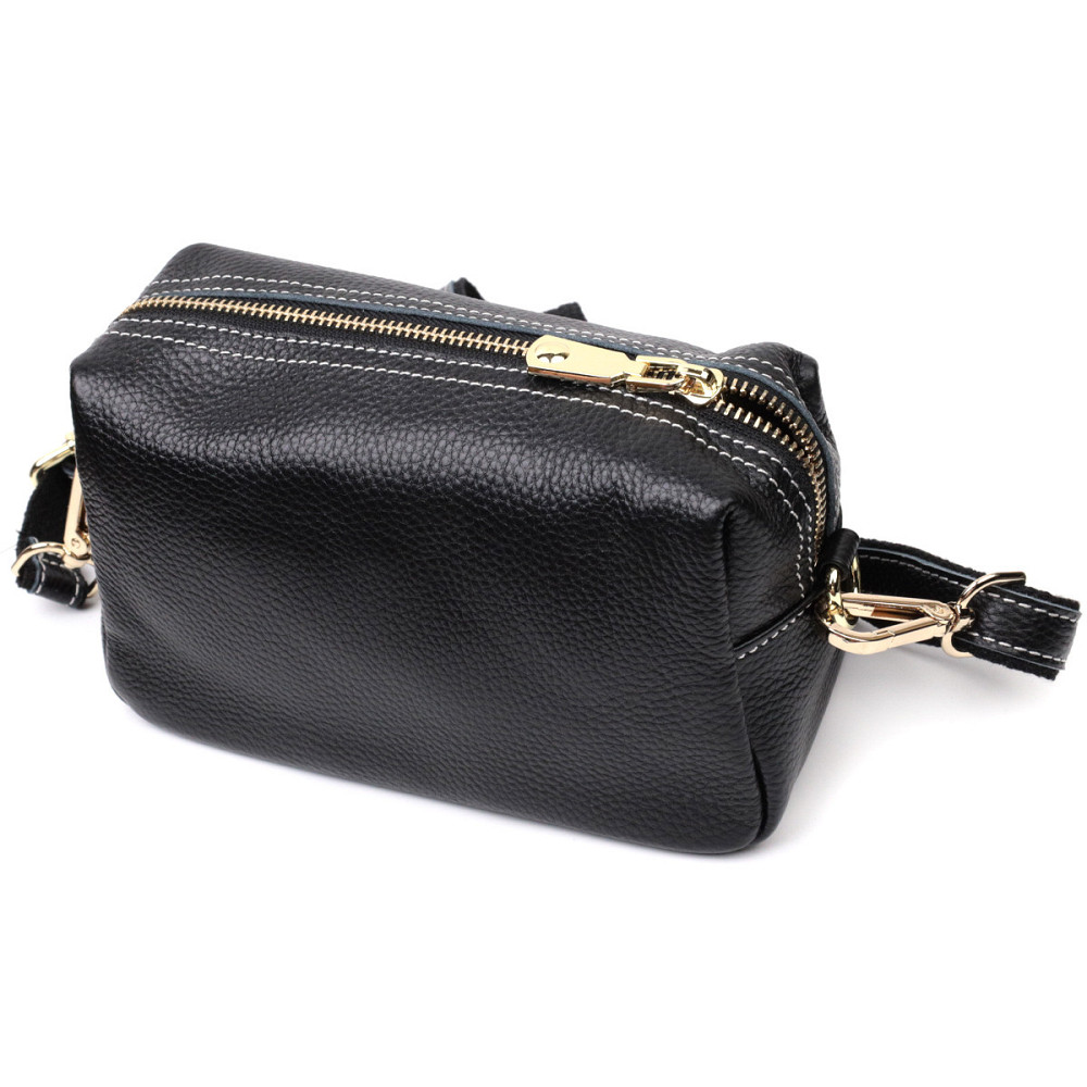 Женская элегантная сумка с двумя ремнями из натуральной кожи Vintage 22276 Черный Киев - изображение 2