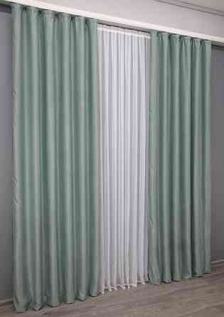 Комплект готових штор VR-Textil Льон рогожка № 774ш Блакитний 150х300см 2 шт (30-558) Київ