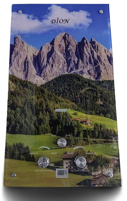 Газова колонка димохідна DION JSD 10 гори газовий водонагрівач 10 л/хв на батарейках скляна панель Львів Тернопіль - фото 1