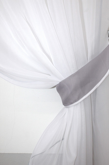 Кухонные шторы VR-Textil № 091к с ламбрекеном и подвязками серый с белым 280х170 см (52-0321) Киев - изображение 3