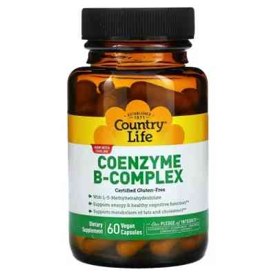 Мультивітамін Country Life Коензим В-Комплексу, Coenzyme B-Complex, 60 вегетаріанських капс (CLF-06418) Вінниця