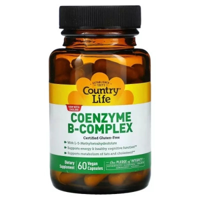 Мультивітамін Country Life Коензим В-Комплексу, Coenzyme B-Complex, 60 вегетаріанських капс (CLF-06418) Вінниця - фото 1