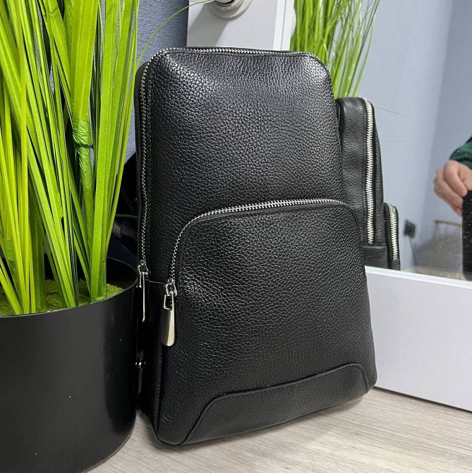 Нагрудная сумка слинг мужская из натуральной кожи вместительная повседневная, чернаяMasterSem Киев - изображение 2