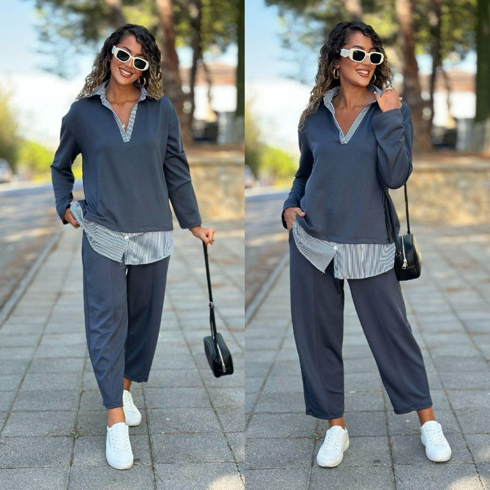 Стильный женский костюм двойка двунитка + котон. Графит, 48/50 Одесса - изображение 1