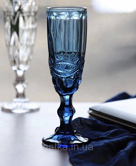 Келих для шампанського Olens «Вінтаж» 180 мл синє скло для дому та ресторанів 01-008 Київ - фото 1