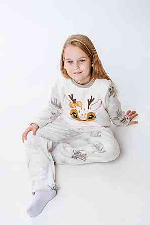 Пижама детская, тёплая, велсофт, бежевая, зима весна осень плюшевая мягкая Киев