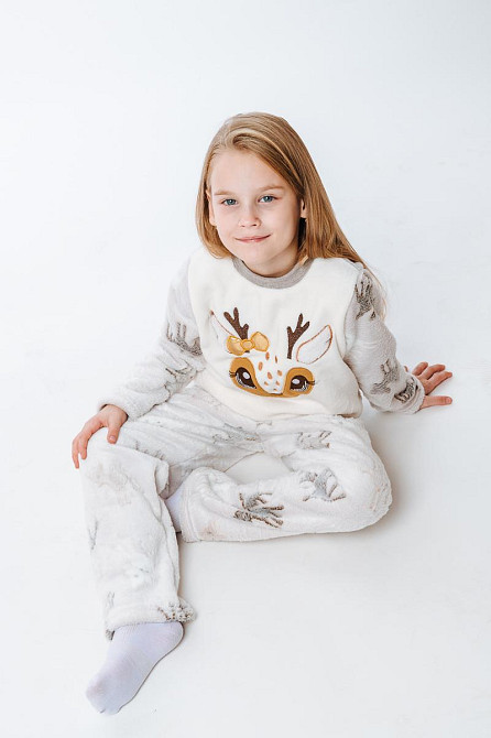 Пижама детская, тёплая, велсофт, бежевая, зима весна осень плюшевая мягкая Киев - изображение 3