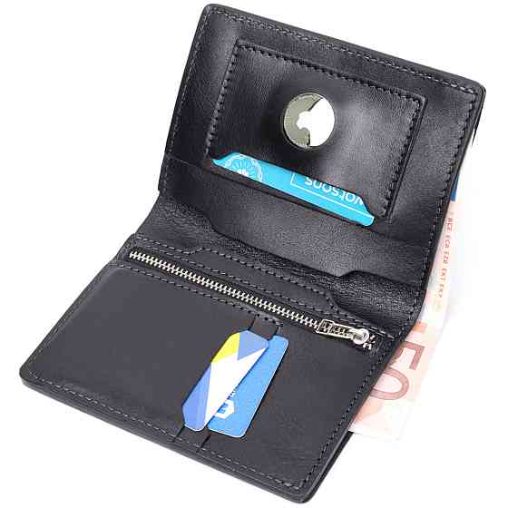 Стильное кожаное портмоне с держателем для Apple AirTag GRANDE PELLE 11625 Черный Киев