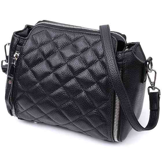 Трендовая сумка для женщин в ромбы из натуральной кожи Vintage 22667 Черная Киев