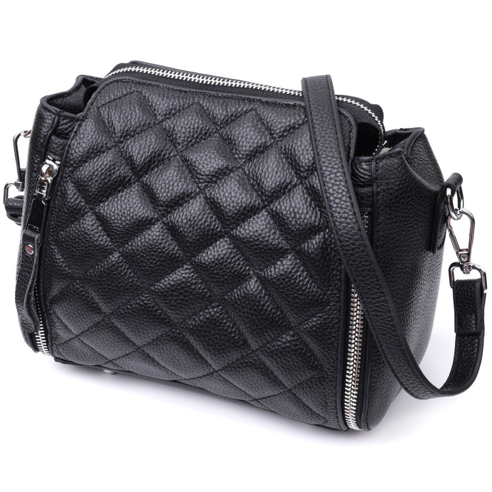 Трендова сумка для жінок у ромби з натуральної шкіри Vintage 22667 Чорна Київ - фото 2