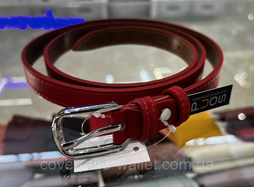 Тонкий кожаный женский ремень красного цвета 20 мм Puos Киев - изображение 10