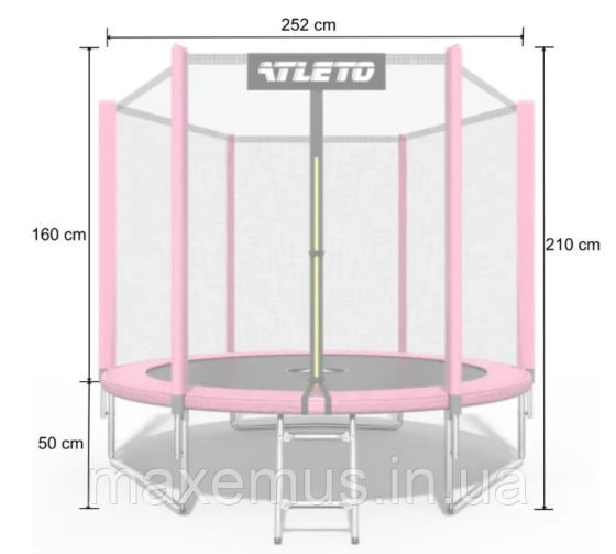 Батут Atleto Pro 252 см (8 ft) розовый с защитной сеткой и лестницей детский садовый батут Мостиска