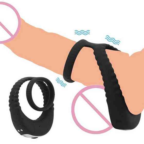 Потрійне ерекційне віброкольцо на пенис і мошонку USB - Чорний Вінниця