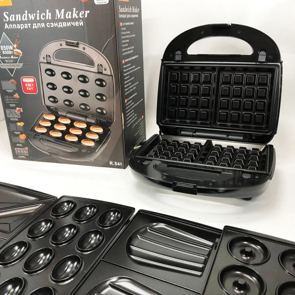 Бутербродниця зі змінними формами RAF R.541 6 в 1 850 Вт, Вафельниця зі змінними панелями гриль YL-13 Львів - фото 14