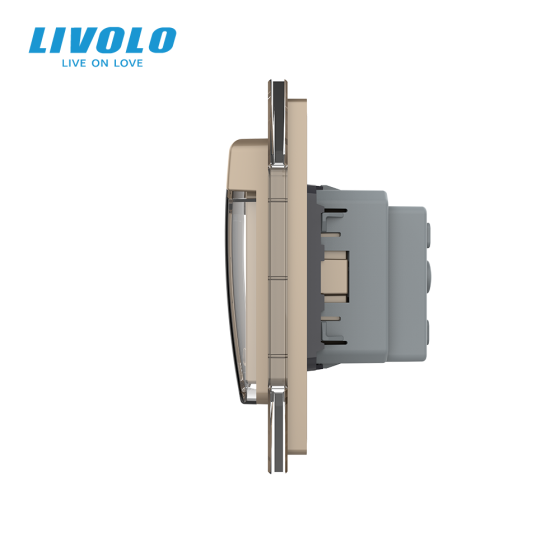 LIVOLO Сенсорний вимикач + розетка вологозахисна з кришкою IP44, з заземленням, золота скляна р Коломия