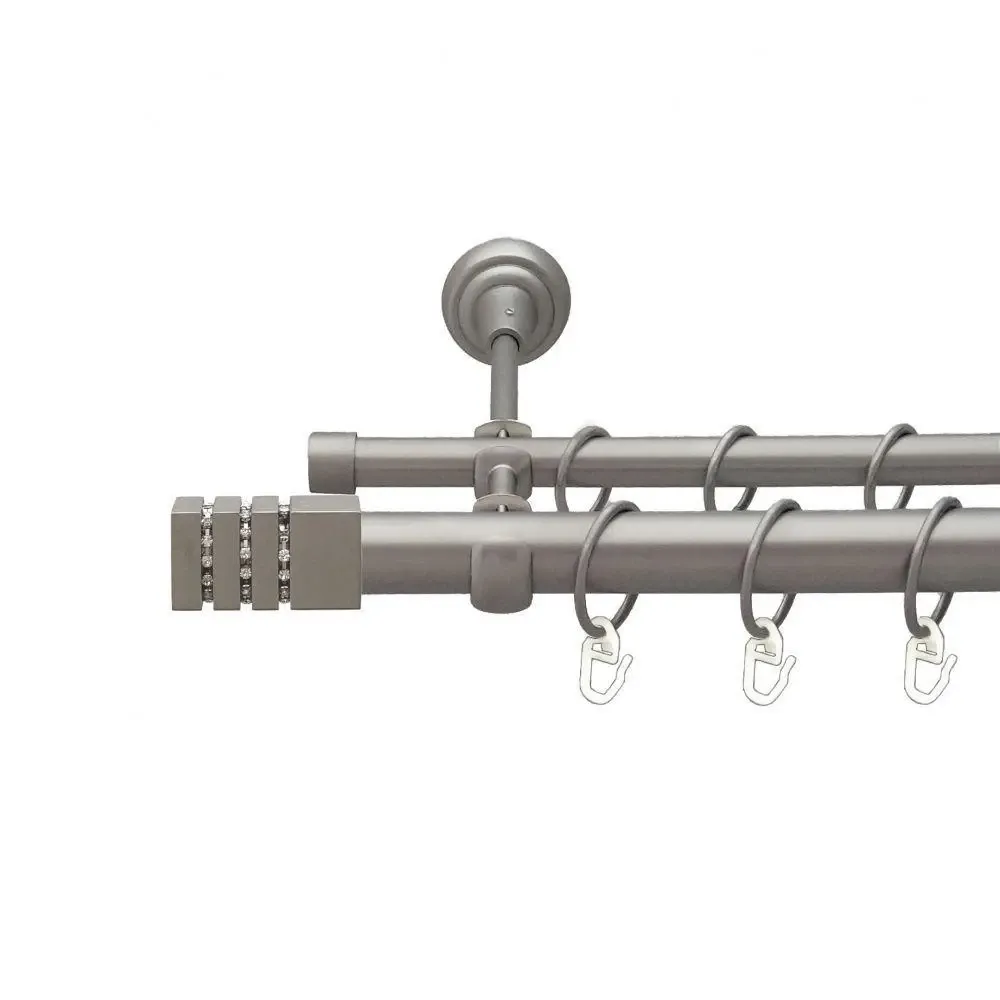 Карниз Orvit Ацтека металевий дворядний відкритий гладка труба кільце металеве Сатин 25\16 мм 160 см Львов - изображение 1