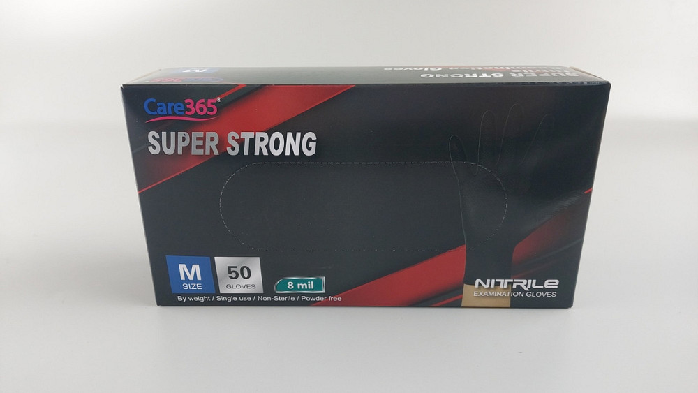 Рукавички нітрилові чорні суперміцні 50 шт. господарські, розмір M "CARE 365" (1 пачка) Харків - фото 3
