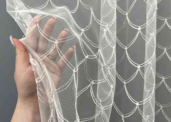 Тюль фатин с вышивкой и люрексом цвет молочный с пудровым 2013т Киев