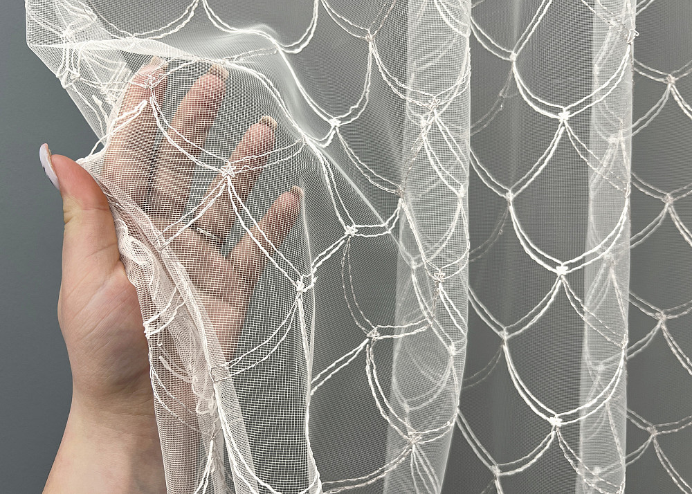 Тюль фатин з вишивкою та люрексом колір молочний з пудровим 2013т Київ - фото 2