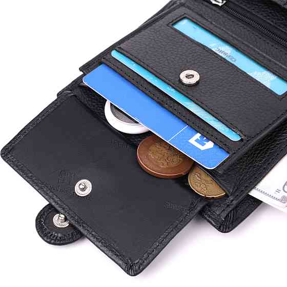 Вертикальний гаманець із блоком під документи з натуральної шкіри ST Leather 22479 Чорний Київ