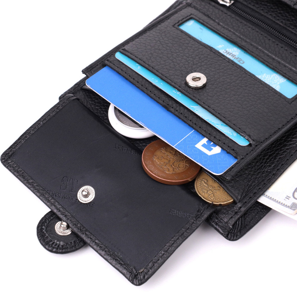 Вертикальний гаманець із блоком під документи з натуральної шкіри ST Leather 22479 Чорний Київ - фото 4