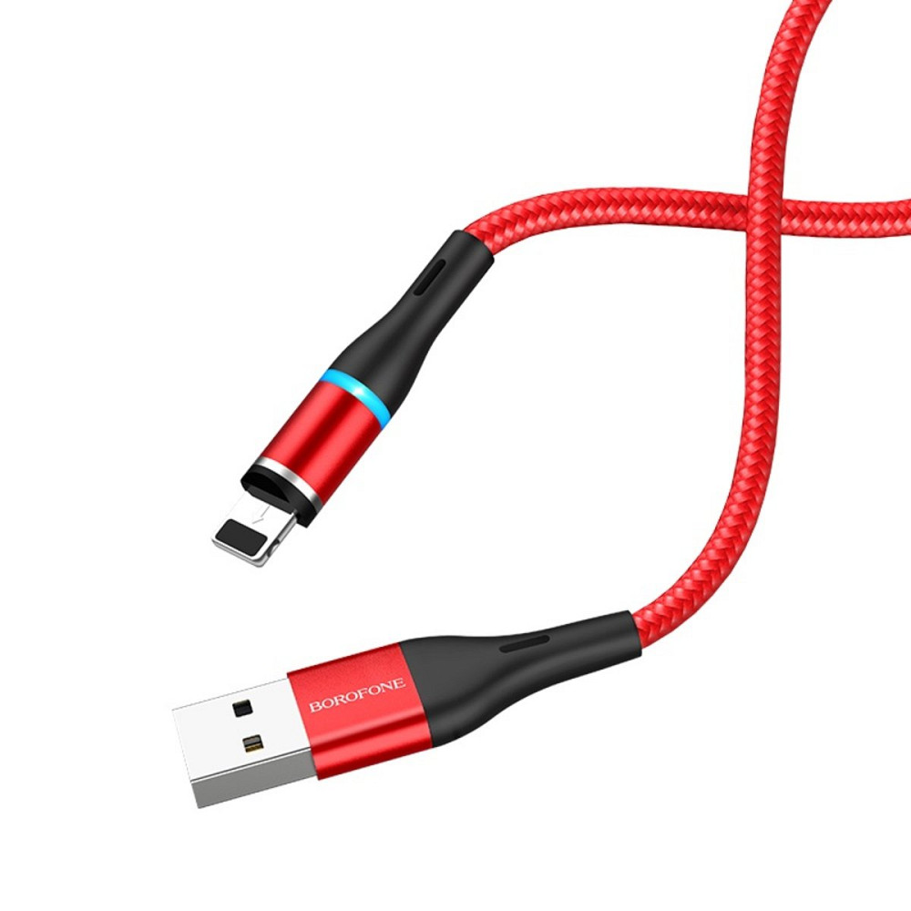 Кабель BOROFONE BU16 USB to iP, 2.4A, 1.2m, nylon, aluminum connectors, magnetic, Red Киев - изображение 1