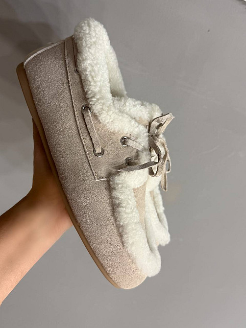 Ботинки женские Hengji 992-11 замшевые мокасины на меху с опушкой бежевые, 36, 23 см Киев - изображение 12