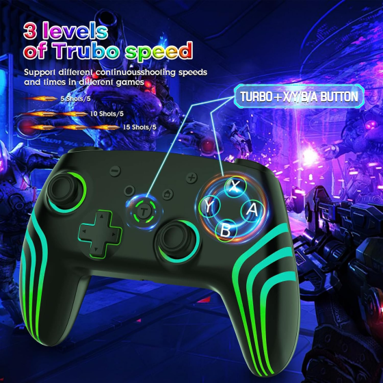 Беспроводной геймпад Hauibela SZ-933A для Nintendo Switch/Lite/OLED, Bluetooth, Turbo, 6-осевой гироскоп, Dual Vibration, черный Киев