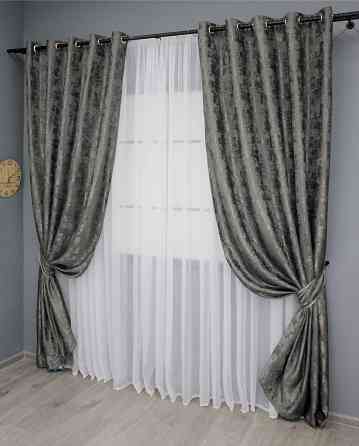 Комплект штор на люверсах VR-Textil Жаккард Sultan XO № 1558ш 150х250 см 2 шт Темно-серый (37-0182) Киев