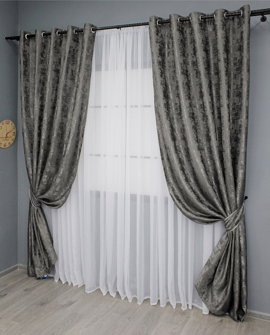 Комплект штор на люверсах VR-Textil Жаккард Sultan XO № 1558ш 150х250 см 2 шт Темно-серый (37-0182) Киев - изображение 3