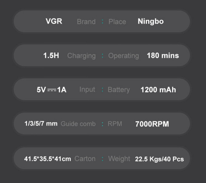 Тример для бороди VGR V-296 LCD 1200мАч (4 насадки) Вінниця - фото 6