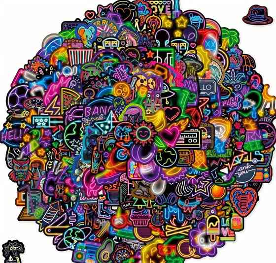 Стикеры с неоновыми огнями, неоновые наклейки, мемы, приколы. Стикерпак неон, набор 50 штук Киев