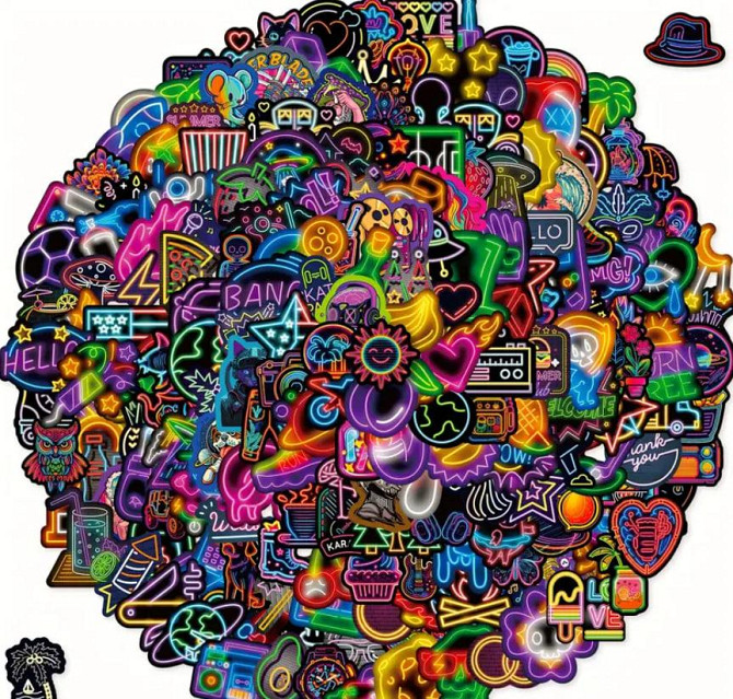 Стикеры с неоновыми огнями, неоновые наклейки, мемы, приколы. Стикерпак неон, набор 50 штук Киев - изображение 2