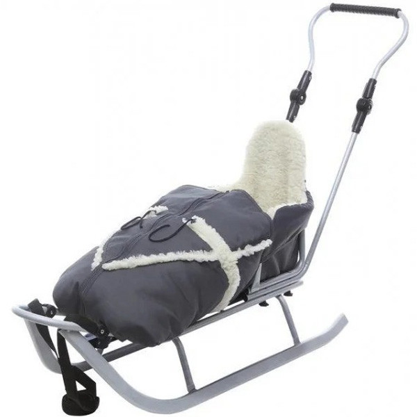 Санки дитячі Adbor Piccolino металеві з конвертом, спинкою і ручкою, для дітей Сірий Київ - фото 2