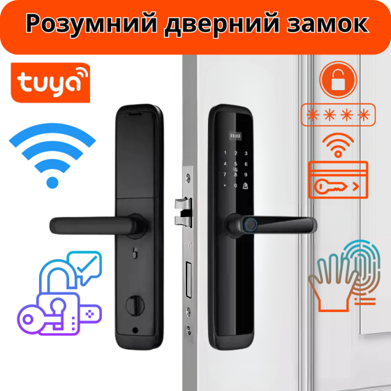 Смарт замок кодовий розумний дверний KHS-X06 з відбитком пальця і ключ-картою, чорний Кам'янець-Подільський