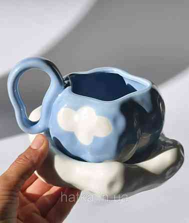 Чашка з блюдцем хмаринкою кераміка Olens "Біла хмаринка" 380 мл 8030-443 Київ