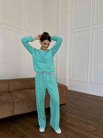 Женский спортивный костюм с широкими штанами Бирюзовый XL/XXL Харьков