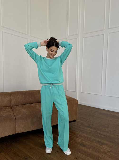 Жіночий спортивний костюм із широкими штанами Бірюзовий XL/XXL Харків - фото 1