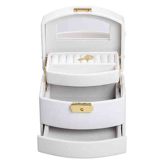 Шкатулка для украшений из эко кожи 3 яруса с замком органайзер для ювелирных изделий HP-5-23W Киев