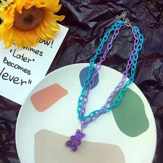 Подвеска мишка, сиреневый + голубой - длина 40см, мишка 2,6см, смола, пластик Киев