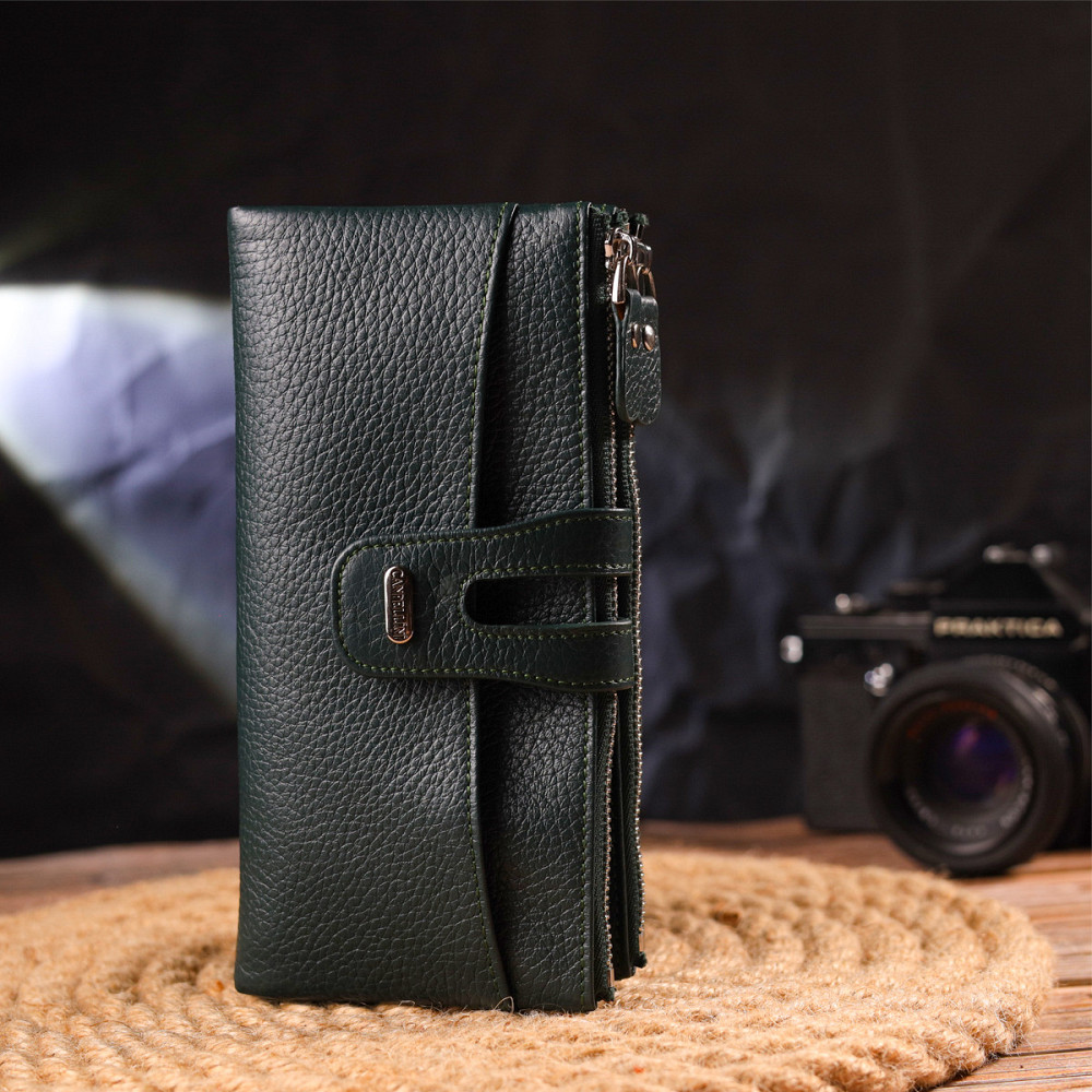 Вместительный кошелек из натуральной зернистой кожи CANPELLINI 21633 Зеленый Киев - изображение 7