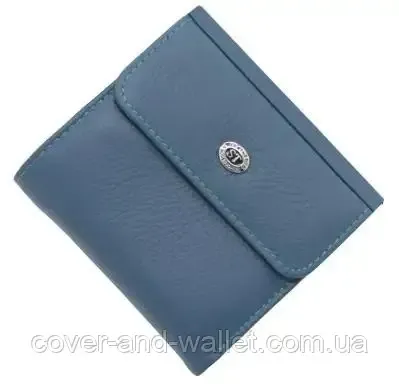 Маленький квадратный женский кожаный кошелек голубого цвета ST Leather Киев