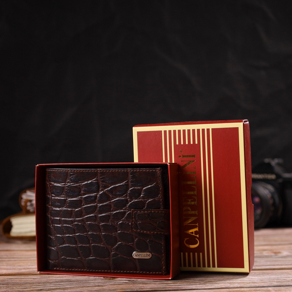 Практичный горизонтальный кошелек для мужчин из натуральной кожи с тиснением под крокодила CANPELLINI 21888 Киев - изображение 8