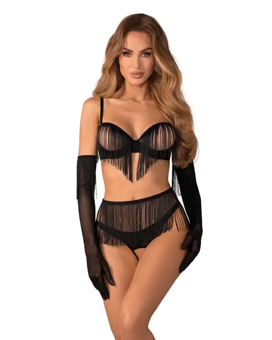 Комплект Obsessive Rossay Black 4-pcs crotchless set S/M Львів - фото 1