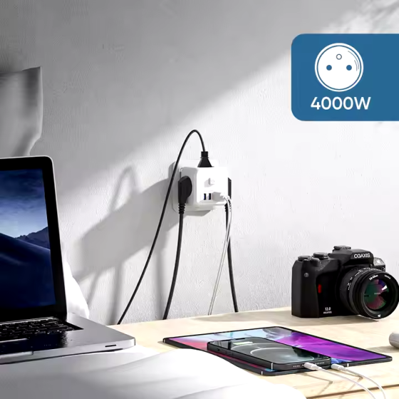 Мережевий фільтр 7в1 трійник, адаптер з вимикачем перехідник з USB Type-C і швидкою зарядкою, колір білий Кам'янець-Подільський