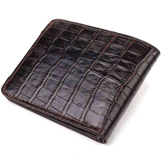 Практичное портмоне для мужчин в два сложения из натуральной фактурной кожи с тиснением под крокодила Коричневое (CANPELLINI) Киев