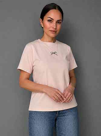 Футболка женская A-NIUSHOW 30166 с бантиком из камней оверсайз one size, розовый, one size Киев