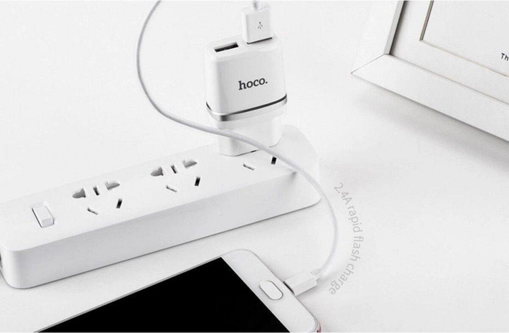 Мережевий зарядний пристрій HOCO C12 Smart dual USB charger, колір білий 6957531047759 Одеса - фото 2